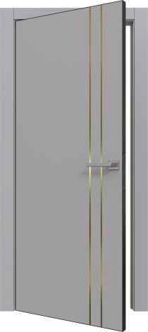Межкомнатная дверь Prime Line 4 цвет Grey silk (золотой молдинг/кромка чёрная ABS)